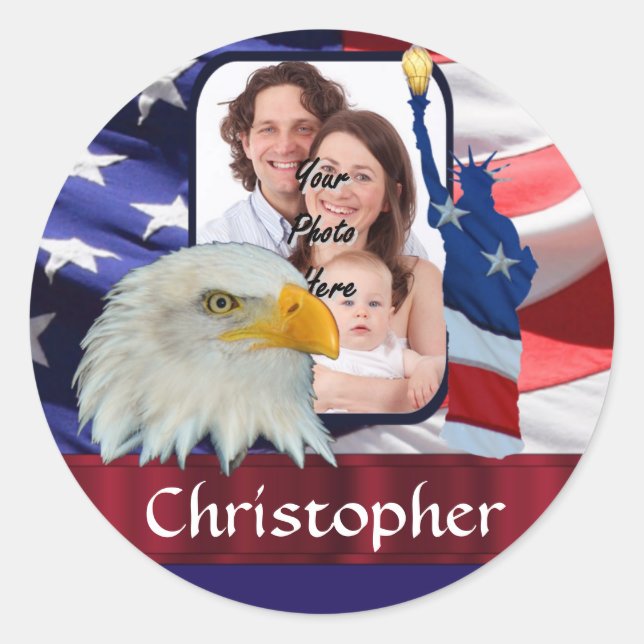 Patriotic American Icon photo template Classic Round Sticker (Front)