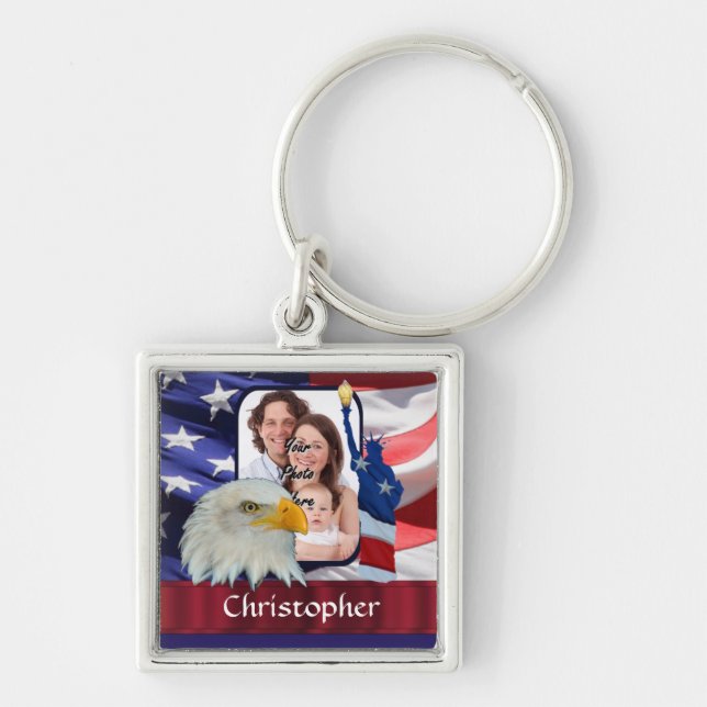 Patriotic American Icon photo template Keychain (Front)