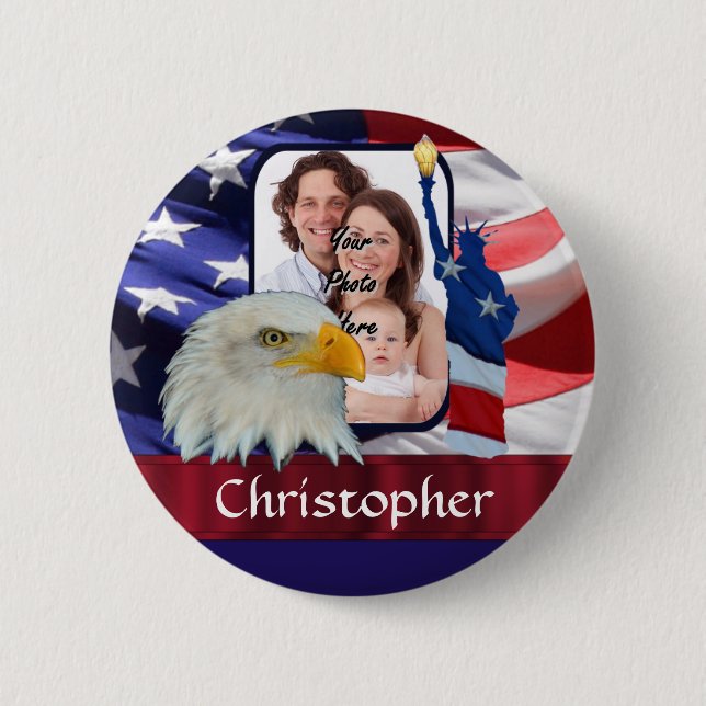Patriotic American Icon photo template Pinback Button (Front)