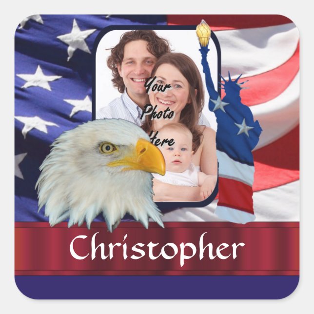 Patriotic American Icon photo template Square Sticker (Front)