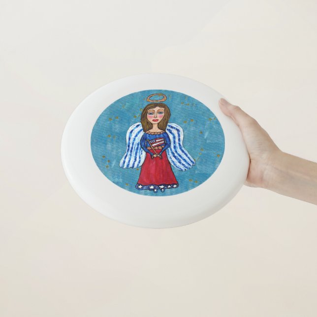 Patriotic American July 4th Angel Stars Flag Wham-O Frisbee (In Hand)