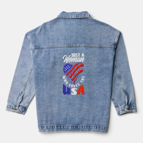 Patriotic American Just A Woman Who Loves The USA  Denim Jacket