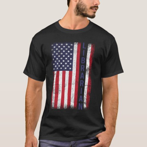 Patriotic American Librarian Vintage Usa Flag Meri T_Shirt
