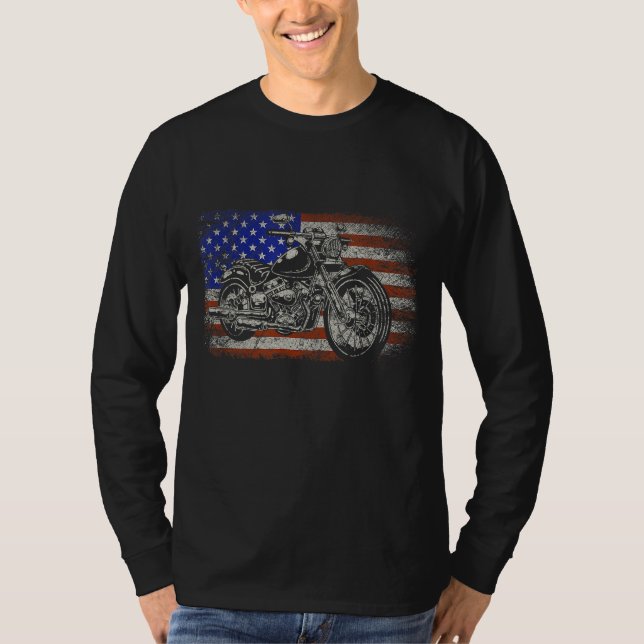 Patriotic American Motorcycle Rider Gift US Flag B T-Shirt (Front)