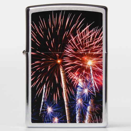 Patriotic American Red White and Blue Fireworks Zippo Lighter