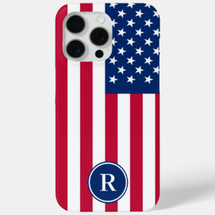 Patriotic American Red White Blue Custom Monogram iPhone 15 Pro Max Case