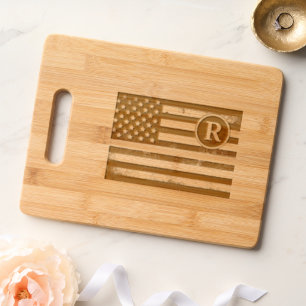 Patriotic American Red White Blue Custom Monogram Engraved Cutting Board