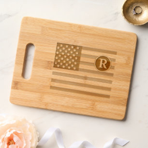 Patriotic American Red White Blue Custom Monogram Engraved Cutting Board