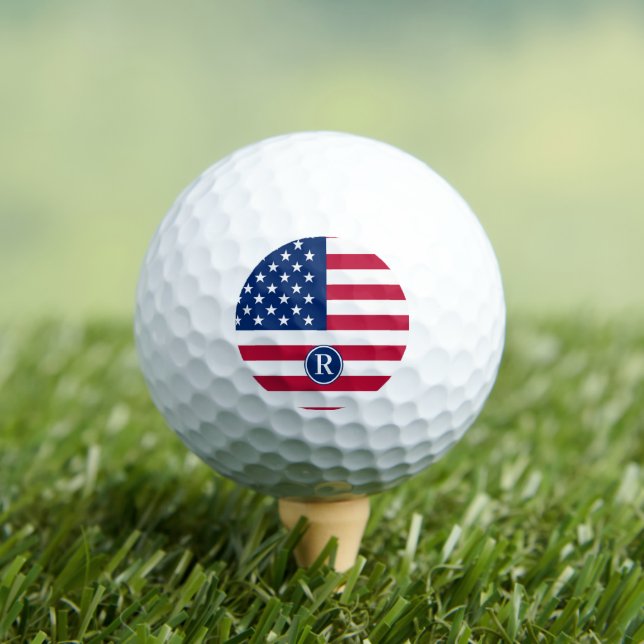 Patriotic American  Red White Blue Custom Monogram Golf Balls (Insitu Tee)