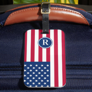 Patriotic American Red White Blue Custom Monogram Luggage Tag