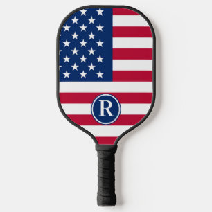 Patriotic American Red White Blue Custom Monogram Pickleball Paddle
