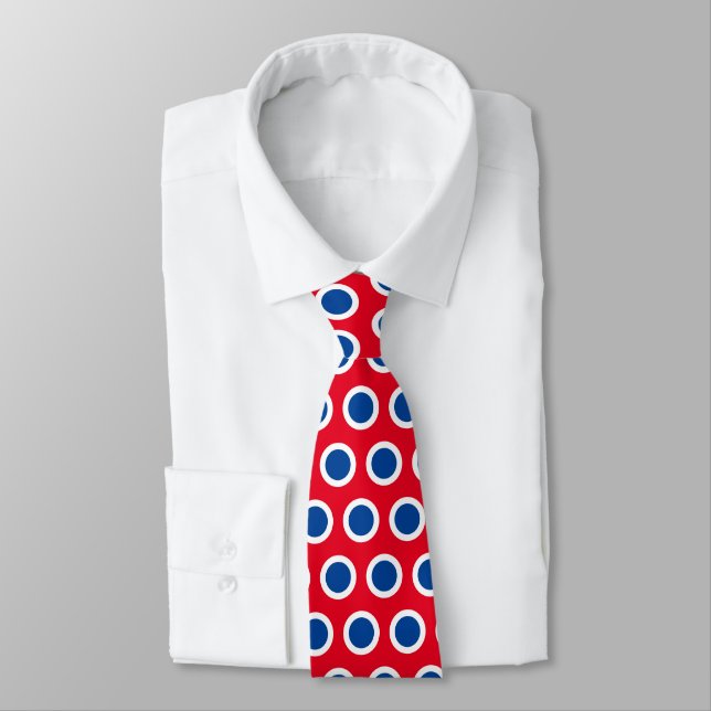 "Patriotic American Red White Blue Polka Dots" Neck Tie (Tied)