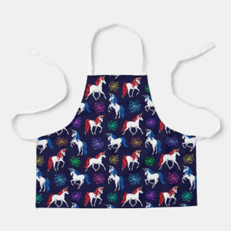 Patriotic American Red White Blue Unicorns Apron