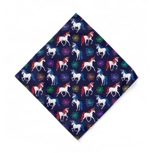 Patriotic American Red White Blue Unicorns Bandana