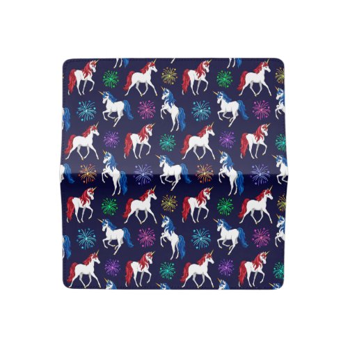 Patriotic American Red White Blue Unicorns Checkbook Cover