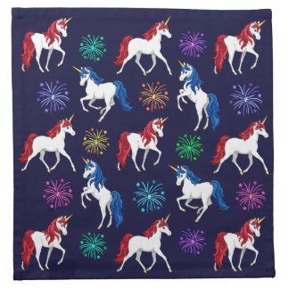 Patriotic American Red White Blue Unicorns Cloth Napkin