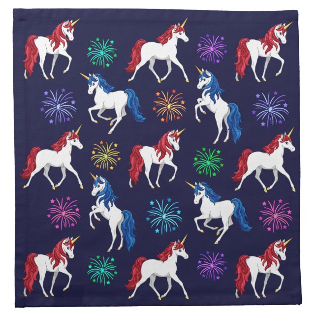 Patriotic American Red White Blue Unicorns Cloth Napkin (Front)