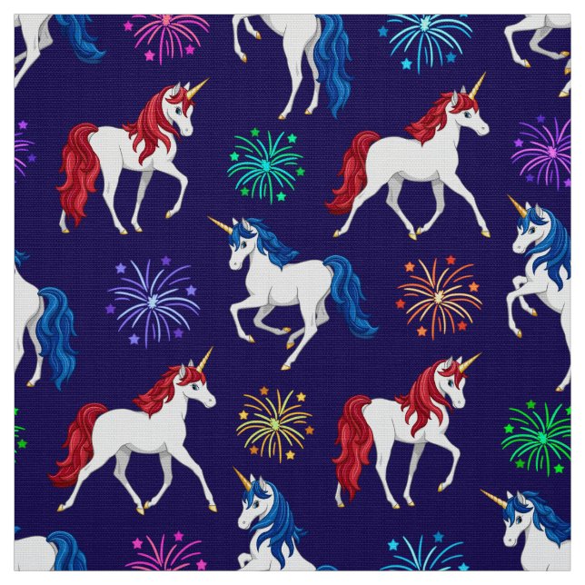 Patriotic American Red White Blue Unicorns Fabric (Swatch)