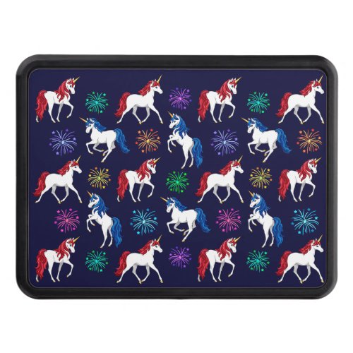 Patriotic American Red White Blue Unicorns Hitch Cover