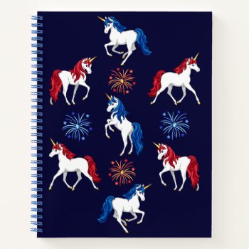 Patriotic American Red White Blue Unicorns Notebook by Fun_Forest at Zazzle