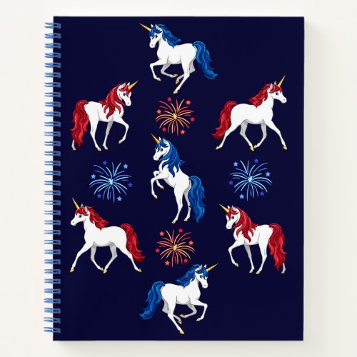 Patriotic American Red White Blue Unicorns Notebook