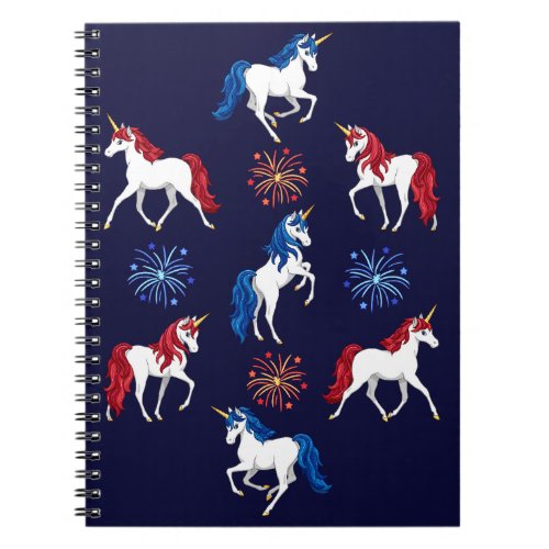 Patriotic American Red White Blue Unicorns Notebook