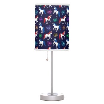 Patriotic American Red White Blue Unicorns Table Lamp by Fun_Forest at Zazzle