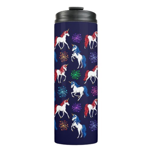 Patriotic American Red White Blue Unicorns Thermal Tumbler