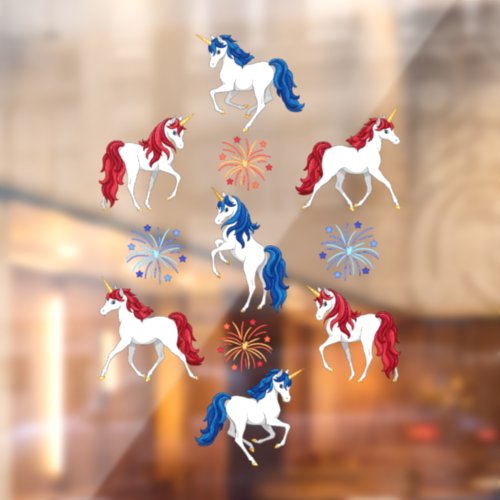 Patriotic American Red White Blue Unicorns Window Cling