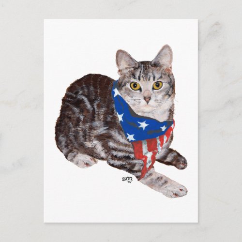 Patriotic American Shorthair Tabby Cat Postcard