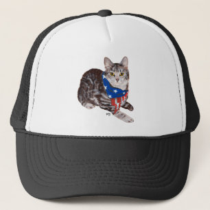 Patriotic American Shorthair Tabby Cat Trucker Hat
