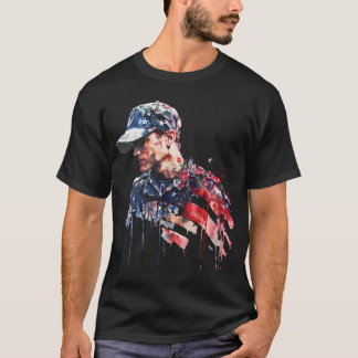 Patriotic American Soldier Watercolor Art T-Shirt