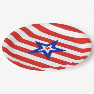 Patriotic American Star on Red and White Stripes Paper Plates