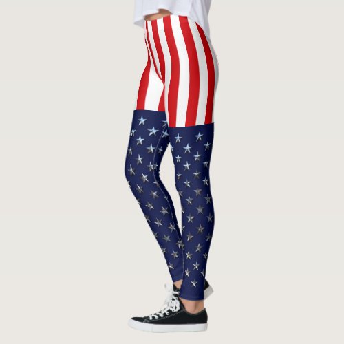 Patriotic American Stars And Stripes Leggings