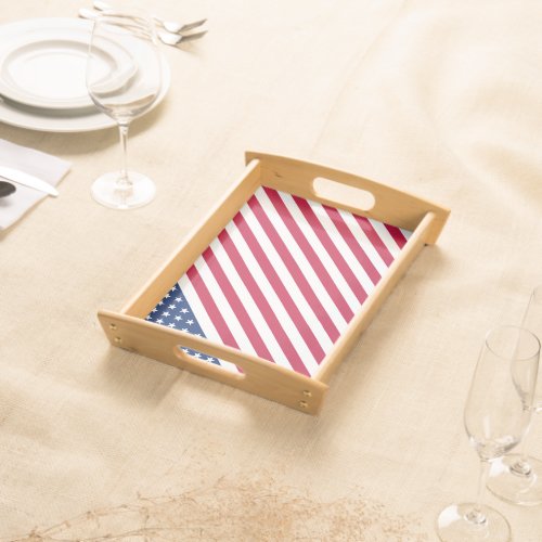 Patriotic American Stars and Stripes USA Flag Wood Serving Tray