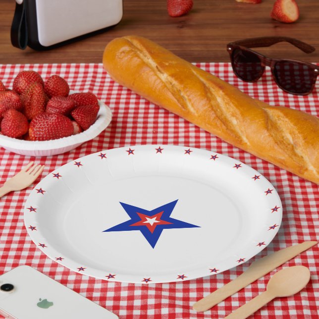 Patriotic American Stars on White Paper Plates (Picnic)