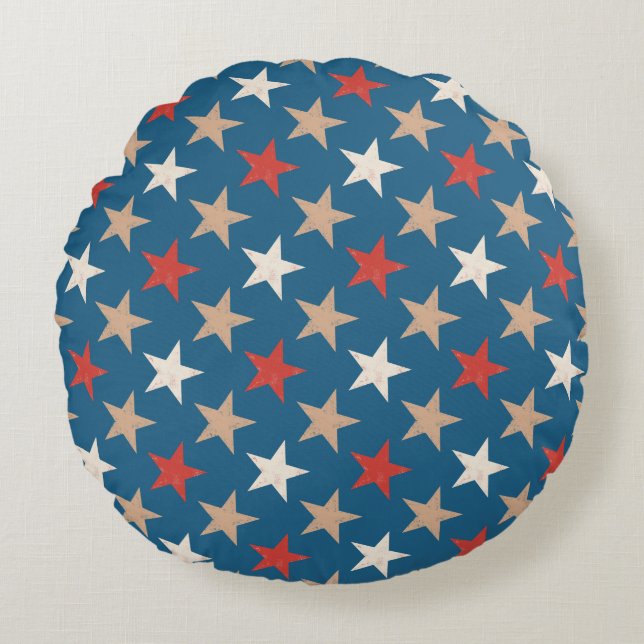 Patriotic American Stars pattern Round Pillow (Front)
