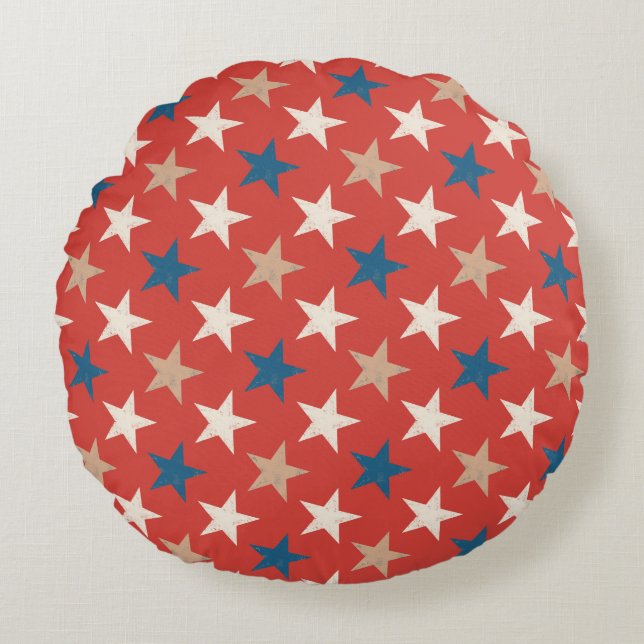 Patriotic American Stars pattern Round Pillow (Front)