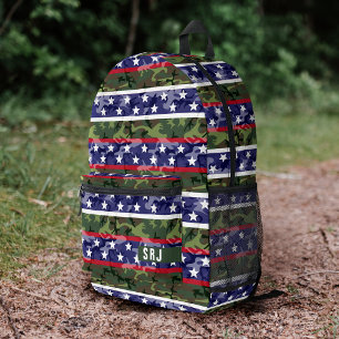 Patriotic American Stars Stripes Green Camouflage Printed Backpack