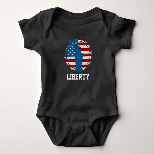 Patriotic American Statue of Liberty Round Flag Baby Bodysuit (Front)
