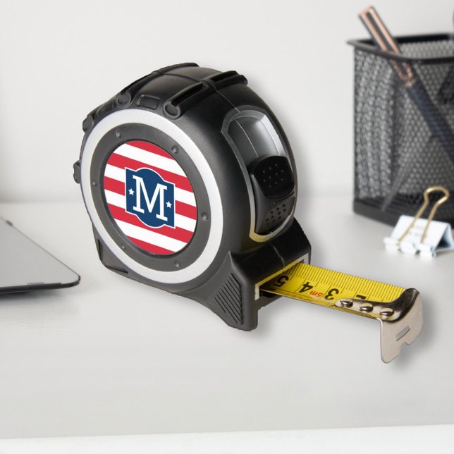 Patriotic American Stripes Monogram Initial Tape Measure (Creator Uploaded)
