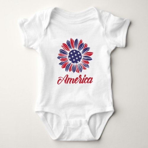 Patriotic American Sunflower   Baby Bodysuit