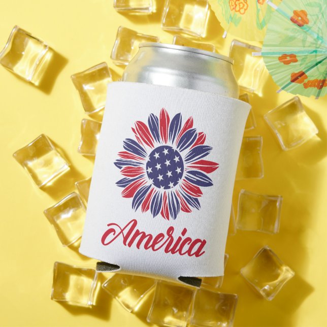 Patriotic American Sunflower  Can Cooler (In Situ Summer)