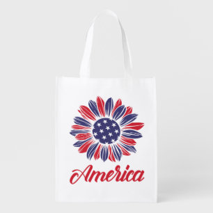 Patriotic American Sunflower Grocery Bag