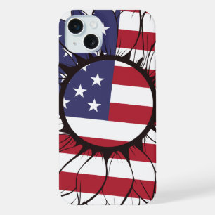 Patriotic American Sunflower iPhone 15 Plus Case
