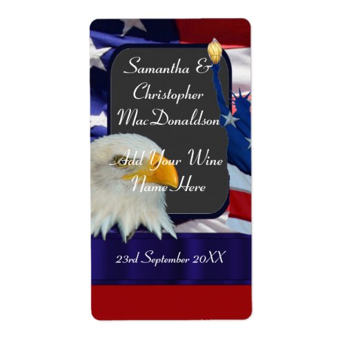 Patriotic American themed wedding wine bottle Label