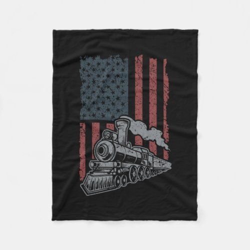 Patriotic American Train Steam Locomotive Driver Fleece Blanket