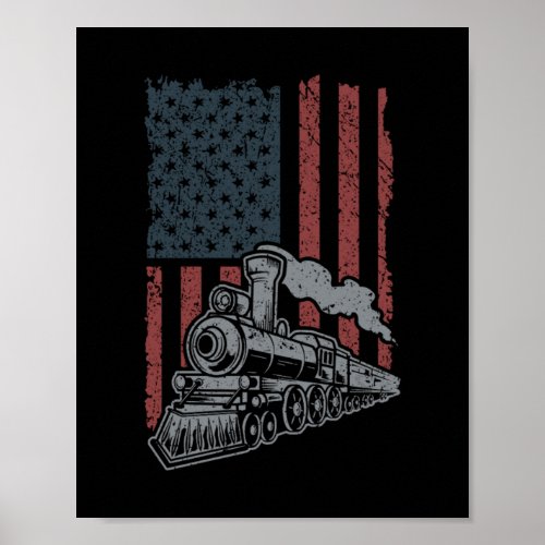 Patriotic American Train Steam Locomotive Driver Poster