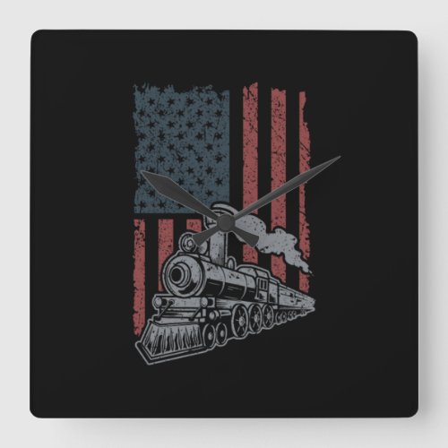 Patriotic American Train Steam Locomotive Driver Square Wall Clock