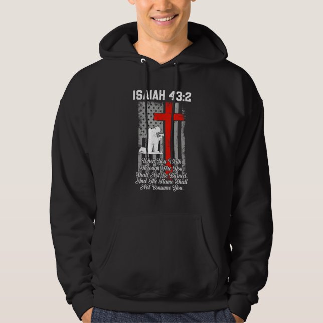 Patriotic American US Flag Firefighter Cross Chris Hoodie (Front)